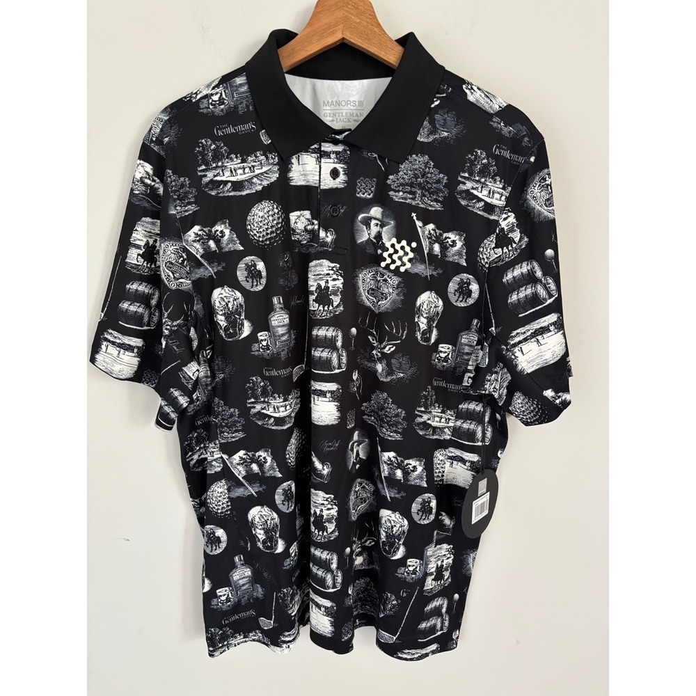 Manors Golf x Gentleman Jack Archive Polo Mens Medium Black White Jack Daniels